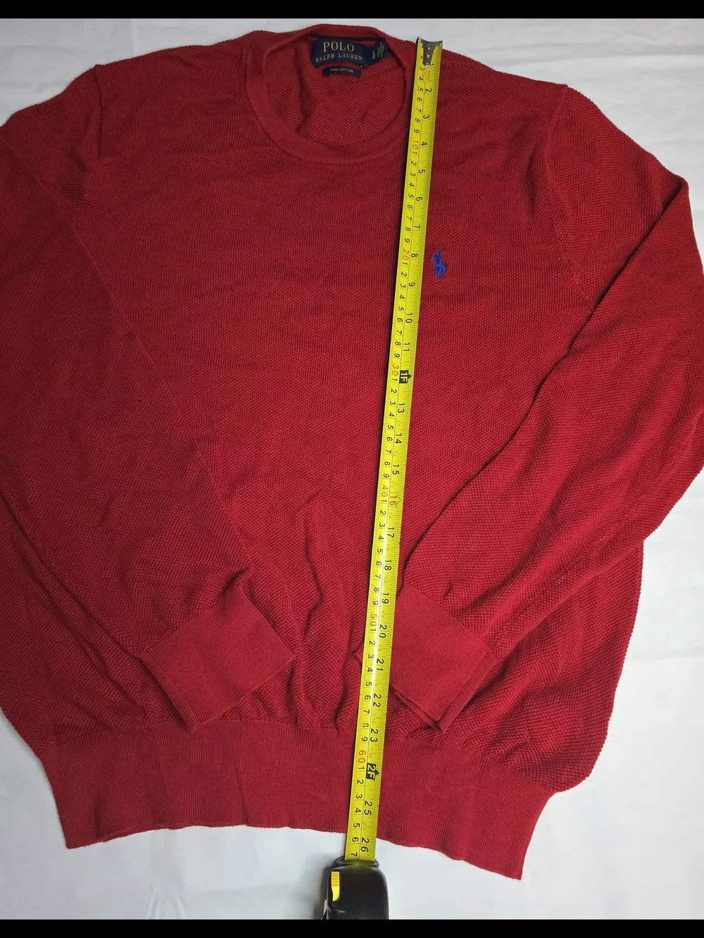 Polo by Ralph Lauren Red Crewneck Sweater with Blue Pony 100% Pima Cotton Large